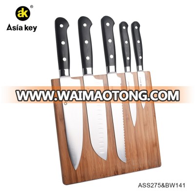 Magnetic Wooden Holder with 6 Piece GERMAN Stainless Steel Knives Set