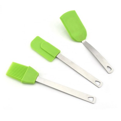 High Quality 3 Pieces MINI Stainless Steel Handle Baking Tools Silicone Brush Butter Scraping and Spatula